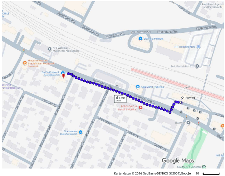Google Maps Ausschnitt von Da Fla Kosmetik in München-Trudering